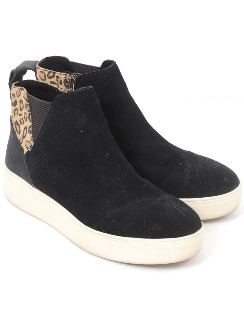 TOMS‎ Jamie Womens Size 8.5 Leopard Black Suede Ankle Zip Up Boots Wedge Booties